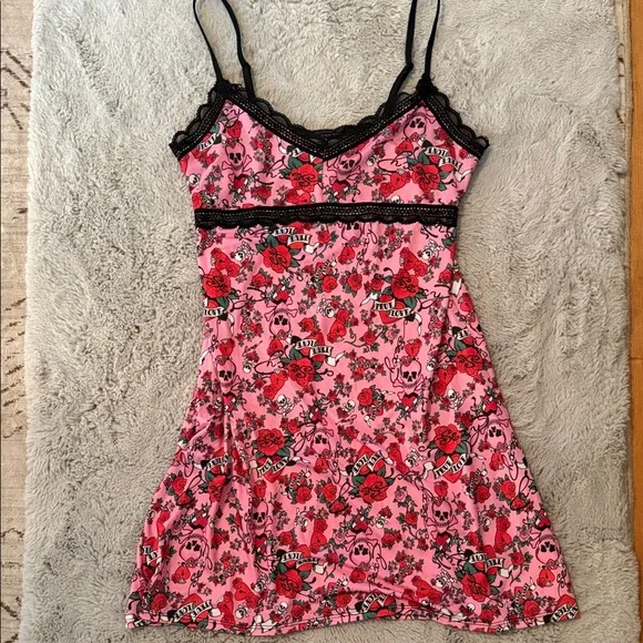 Pink Black Hearts Love Valentine’s Day Chemise Slip Teddy Medium - Picture 1 of 6